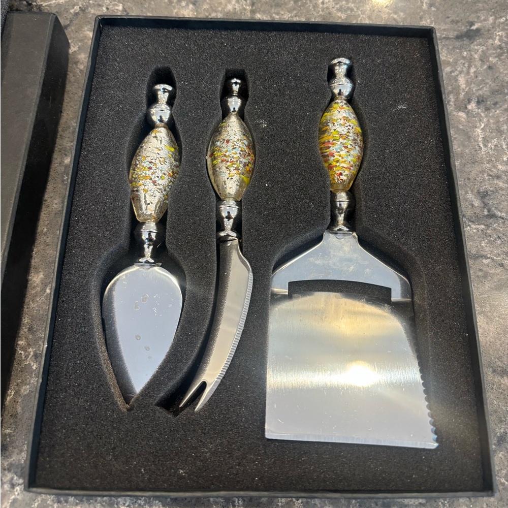 🧀Va Bene 3 Piece Murano Glass Cheese Knife Set🧀